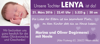 Babyanzeige von Lenya  von Nordwest-Zeitung