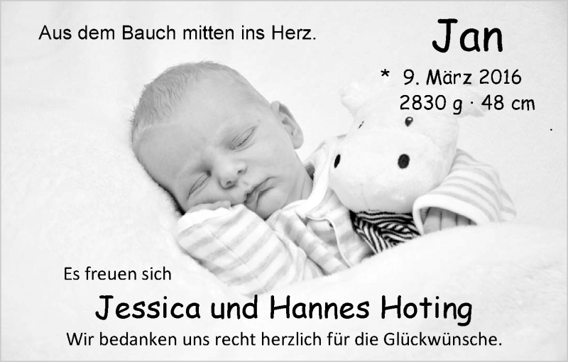 Anzeige für Jan Hoting vom 02.04.2016 aus Nordwest-Zeitung