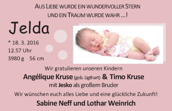 Babyanzeige von Jelda  von Nordwest-Zeitung