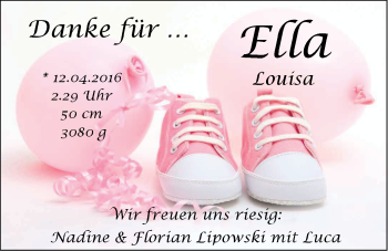 Babyanzeige von Ella Louisa Lipowski von Nordwest-Zeitung