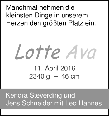 Babyanzeige von Lotte Ava  von Nordwest-Zeitung