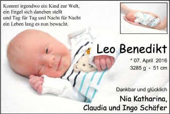 Babyanzeige von Leo Benedikt von Nordwest-Zeitung