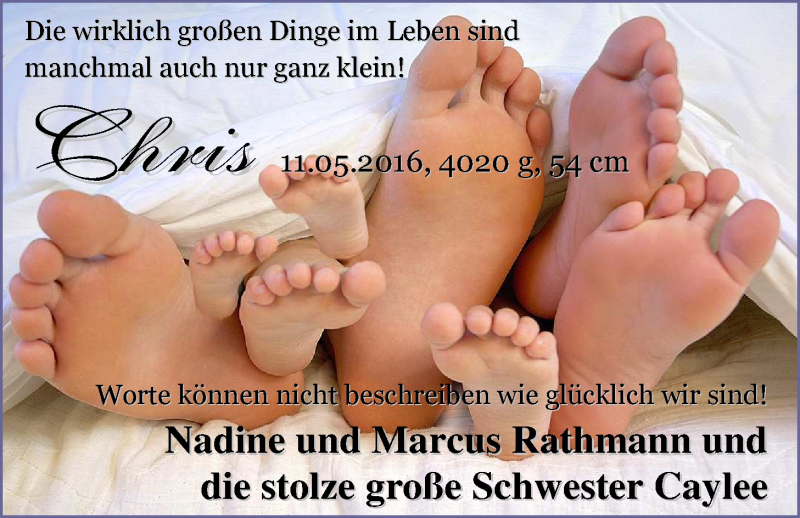 Anzeige für Chris Rathmann vom 28.05.2016 aus Nordwest-Zeitung