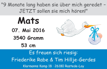 Babyanzeige von Mats  von Nordwest-Zeitung