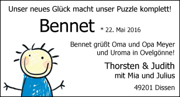 Babyanzeige von Bennet  von Nordwest-Zeitung