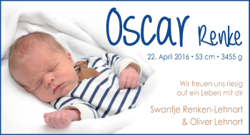 Babyanzeige von Oscar Renke  von Nordwest-Zeitung