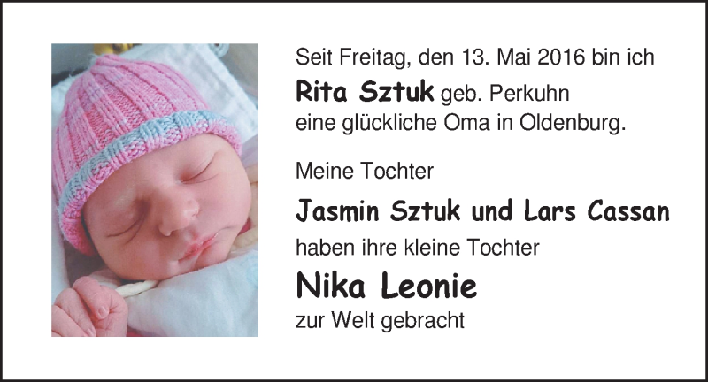 Anzeige für Nika Leonie  vom 13.06.2016 aus Nordwest-Zeitung