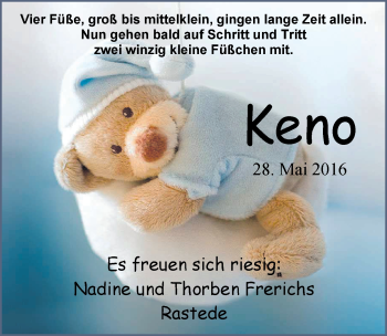 Babyanzeige von Keno Frerichs von Nordwest-Zeitung