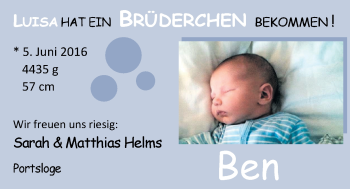 Babyanzeige von Ben  von Nordwest-Zeitung