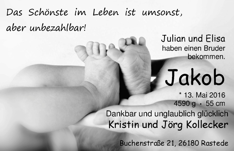 Anzeige für Jakob  vom 11.06.2016 aus Nordwest-Zeitung