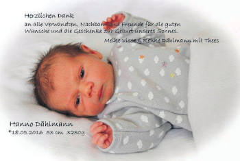 Babyanzeige von Hanno Dählmann von Nordwest-Zeitung