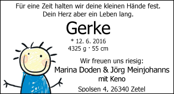 Babyanzeige von Gerke  von Nordwest-Zeitung