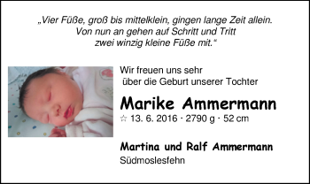 Babyanzeige von Marike Marike von Nordwest-Zeitung