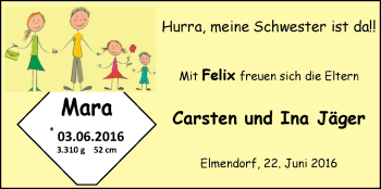 Babyanzeige von Mara Jäger von Nordwest-Zeitung