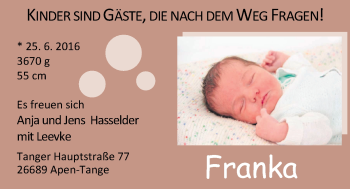 Babyanzeige von Franka  von Nordwest-Zeitung