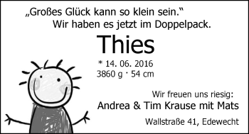 Babyanzeige von Thies  von Nordwest-Zeitung