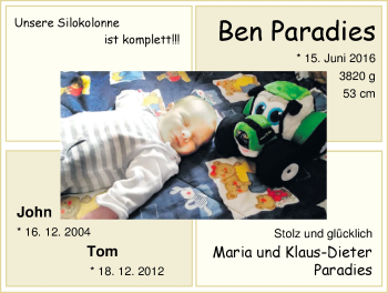 Babyanzeige von Ben Paradies von Nordwest-Zeitung