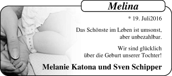 Babyanzeige von Melina  von Nordwest-Zeitung