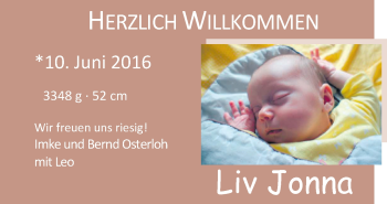 Babyanzeige von Liv Jonna Osterloh von Nordwest-Zeitung