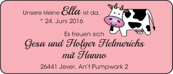 Babyanzeige von Ella  von Nordwest-Zeitung