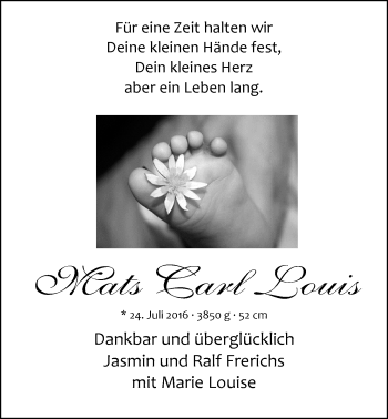 Babyanzeige von Mats Carl Louis Frerichs von Nordwest-Zeitung