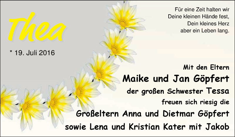 Anzeige für Thea  vom 06.08.2016 aus Nordwest-Zeitung