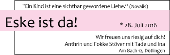 Babyanzeige von Eske Stöver von Nordwest-Zeitung