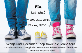 Babyanzeige von Pia Heep von Nordwest-Zeitung