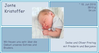 Babyanzeige von Jonte Kristoffer  von Nordwest-Zeitung