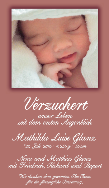 Babyanzeige von Mathilda Luise  Glanz von Nordwest-Zeitung