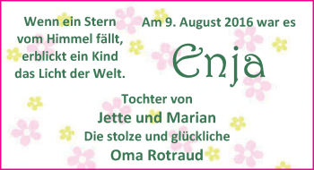 Babyanzeige von Enja  von Nordwest-Zeitung