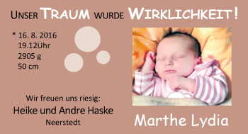 Babyanzeige von Marthe Lydia Haske von Nordwest-Zeitung