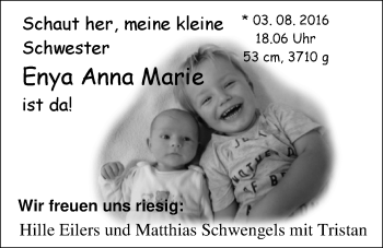 Babyanzeige von Enya Anna Marie  von Nordwest-Zeitung