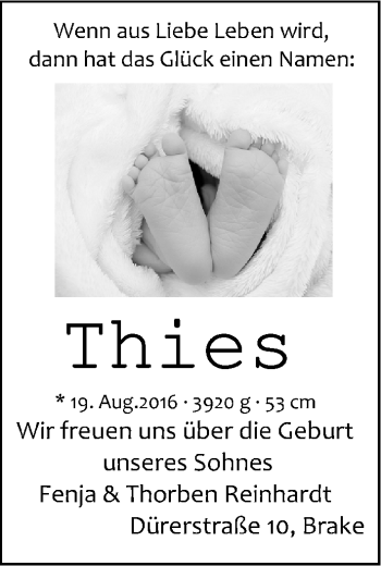 Babyanzeige von Thies  von Nordwest-Zeitung