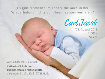 Babyanzeige von Carl Jacob  von Nordwest-Zeitung