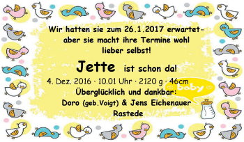 Babyanzeige von Jette Eichenauer von Nordwest-Zeitung
