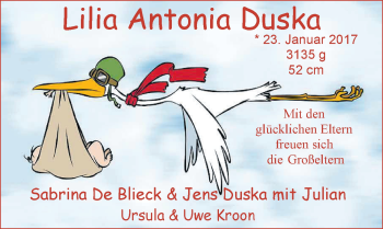 Babyanzeige von Lilia Antonia Duska von Nordwest-Zeitung