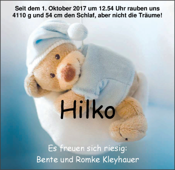 Babyanzeige von Hilko  von Nordwest-Zeitung