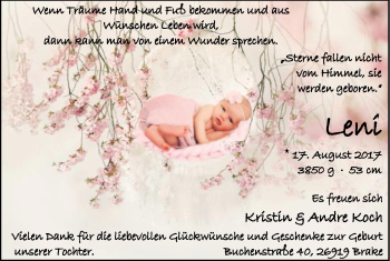 Babyanzeige von Leni  von Nordwest-Zeitung