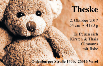 Babyanzeige von Theske Oltmanns von Nordwest-Zeitung