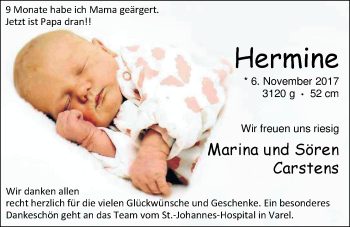 Babyanzeige von Hermine Carstens von Nordwest-Zeitung
