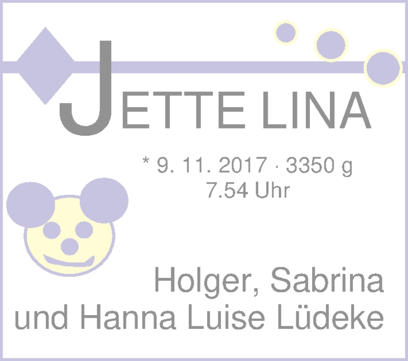 Anzeige für Jette Lina Lüdeke vom 25.11.2017 aus Nordwest-Zeitung