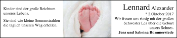 Babyanzeige von Lennard Alexander Bümmerstede von Nordwest-Zeitung