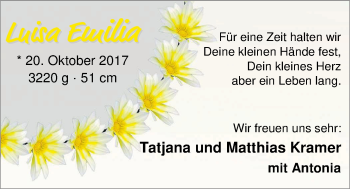 Babyanzeige von Luisa Emilia Kramer von Nordwest-Zeitung