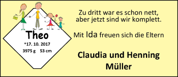 Babyanzeige von Theo Müller von Nordwest-Zeitung