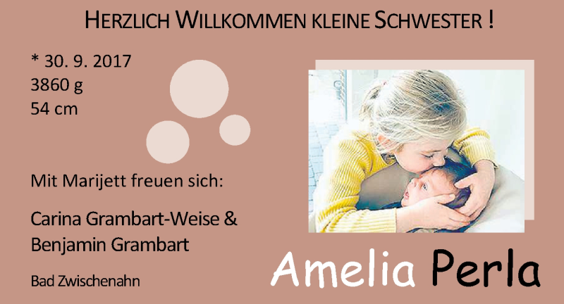 Anzeige für Amelia Perla Grambart vom 02.12.2017 aus Nordwest-Zeitung