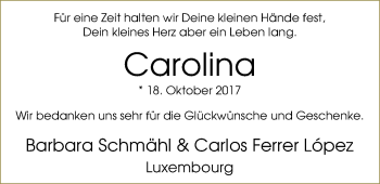 Babyanzeige von Carolina  von Nordwest-Zeitung