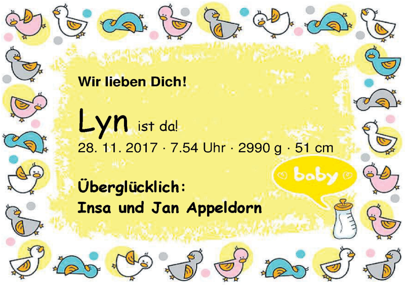 Anzeige für Lyn Appeldorn vom 02.12.2017 aus Nordwest-Zeitung