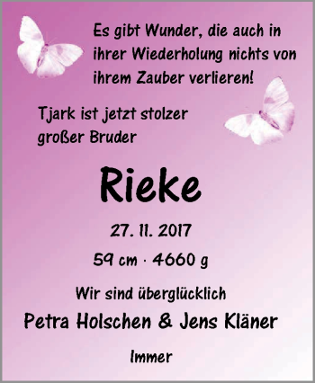 Babyanzeige von Rieke  von Nordwest-Zeitung