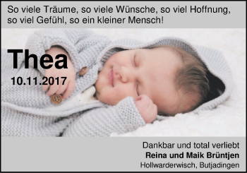Babyanzeige von Thea  von Nordwest-Zeitung